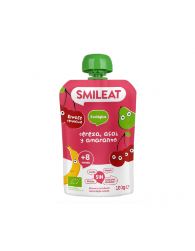 Smileat, Pouch de Fruta Ecológica para Niños, Con Sabor a Yogur y Avena, Sin Leche, Sin Azúcares y Sin Gluten, Puré de Frutas Infantil